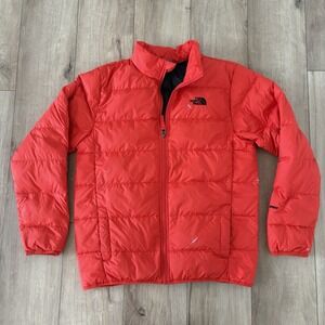 The North Face 550 Down Puffer Jacket Youth Boys XL  18/20 Orange STAINED